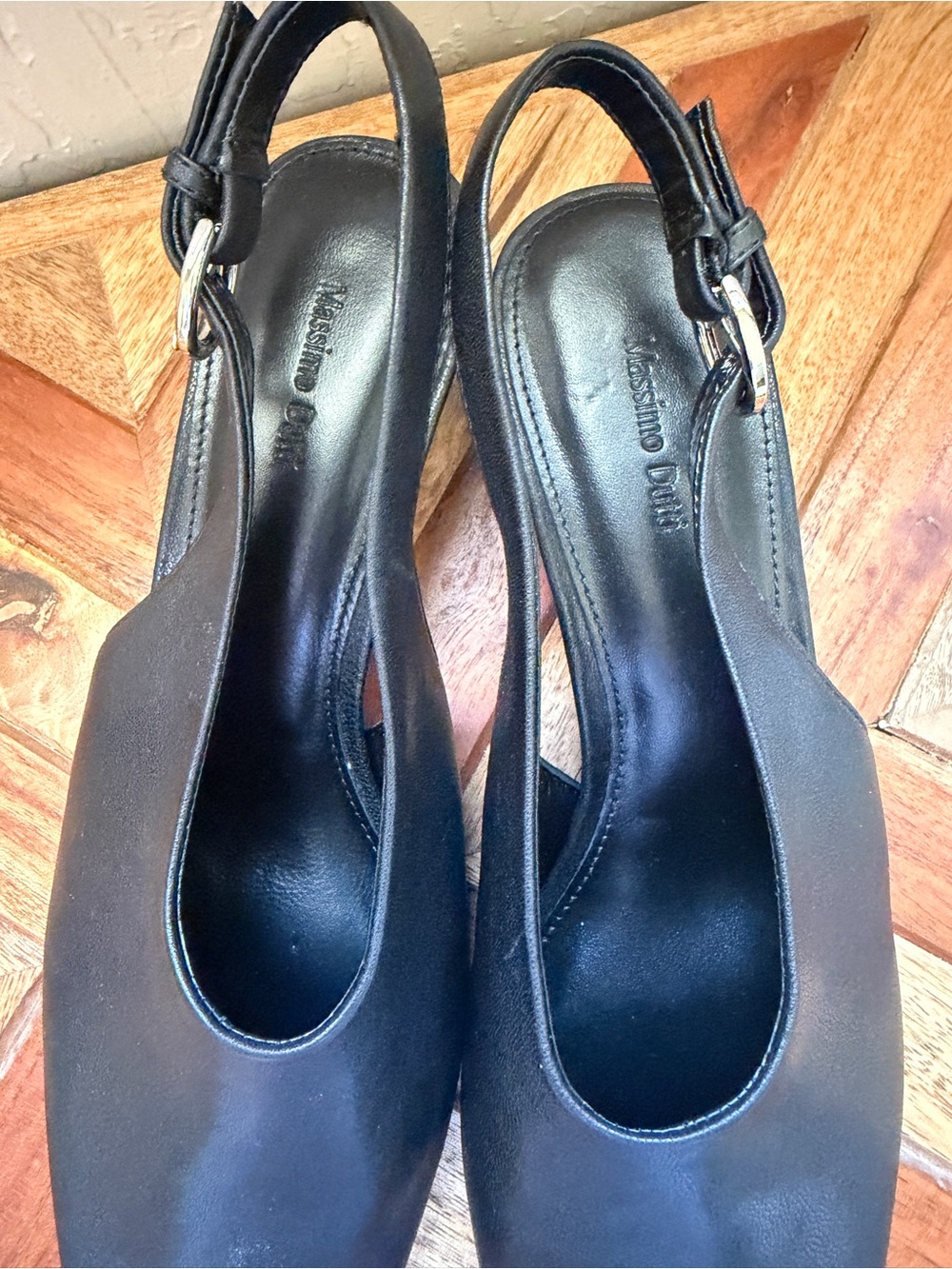 Massimo Dutti Leather Slingback Shoes Black Kitten Heels size 37 - Picture 3 of 7